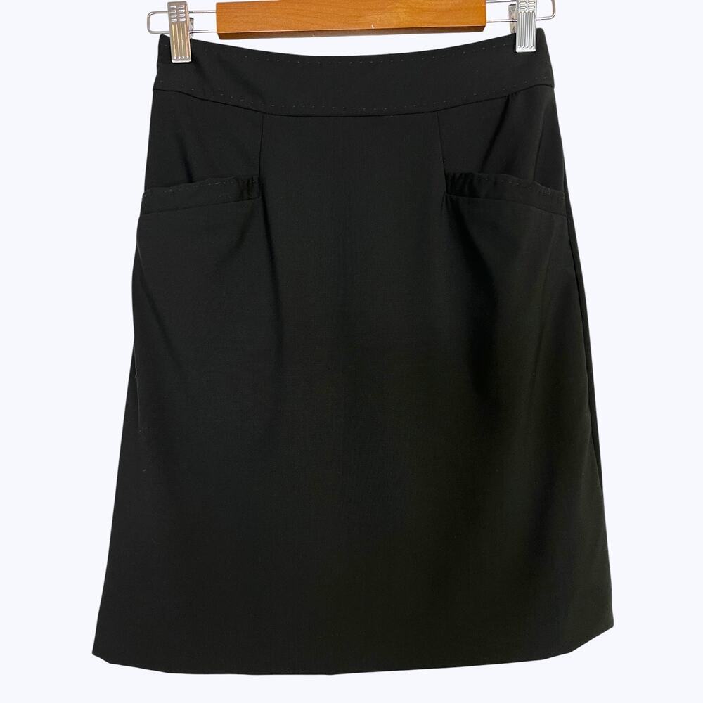 BR Wool Blend A Line Skirt Stretch Fabric Career Office Solid Black Sz. 0 Petite